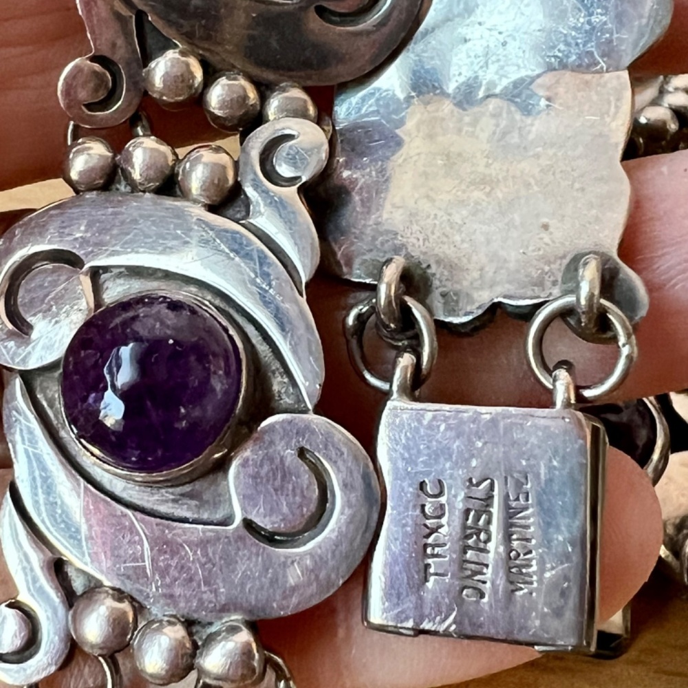 FELIPE MARTINEZ TAXCO 1940'S AMETHYST STERLING NECKLACE AND BRACELET SET MEXICO - Picture 7 of 16